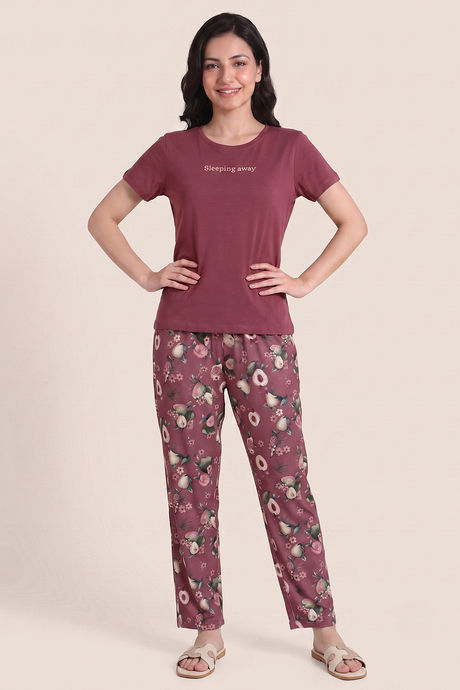 Zivame Buttersoft Fruity Collection Knit Poly Pyjama Set - Mesa Rose — image 2